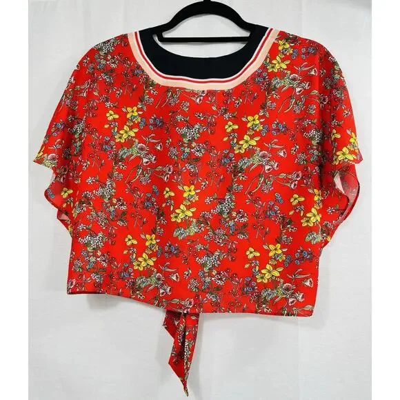 NWT Alice & Olivia Lydia Tie Front Scarf Print Crop Top SzM Versatile Trendy Fun - Picture 4 of 14